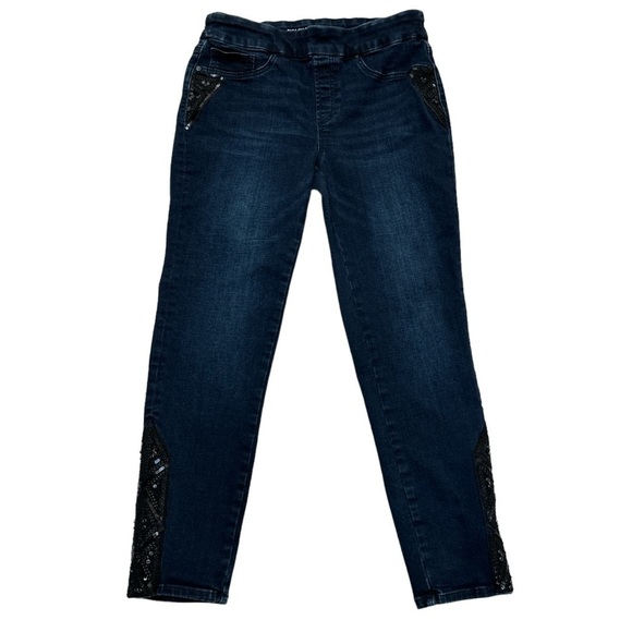 Chico’s Sequined Pull On Jegging Ankle Stretchy Denim Sequin Detail Hip & Ankles - Picture 1 of 10